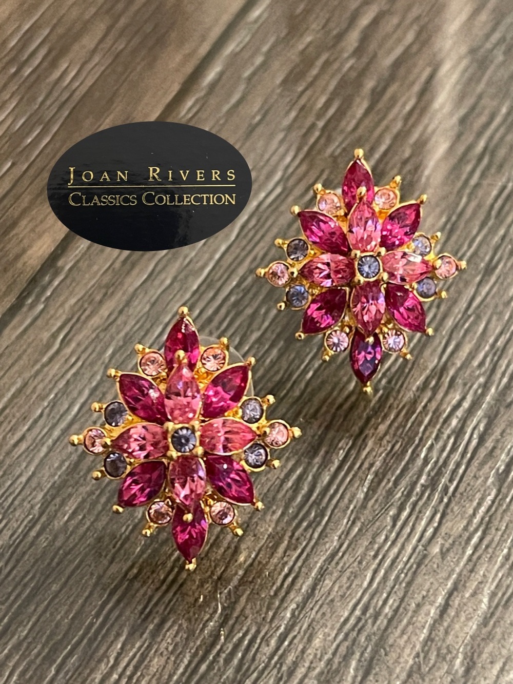 Joan Rivers Classics Collection Pink Rhinestone Starburst Flower Cluster Earring